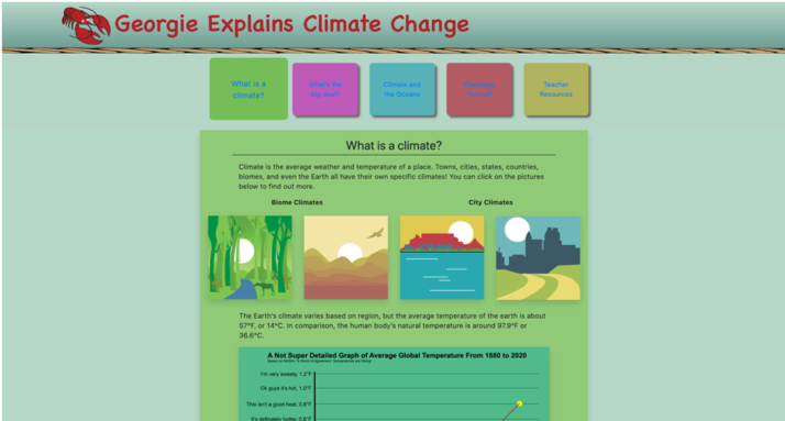 Image of the second version of the home screen of "Georgie Explains Climate Change".