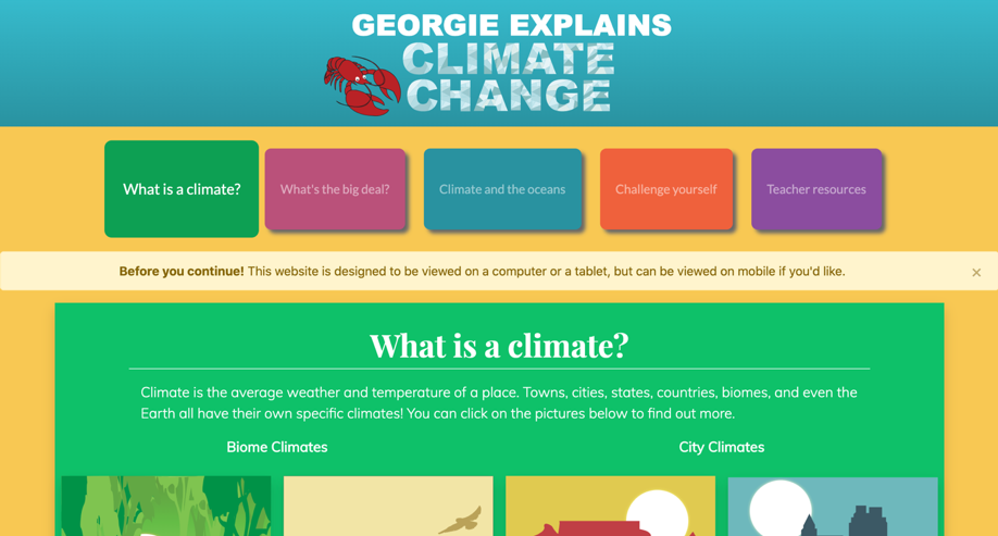 Image of the home screen of "Georgie Explains Climate Change".